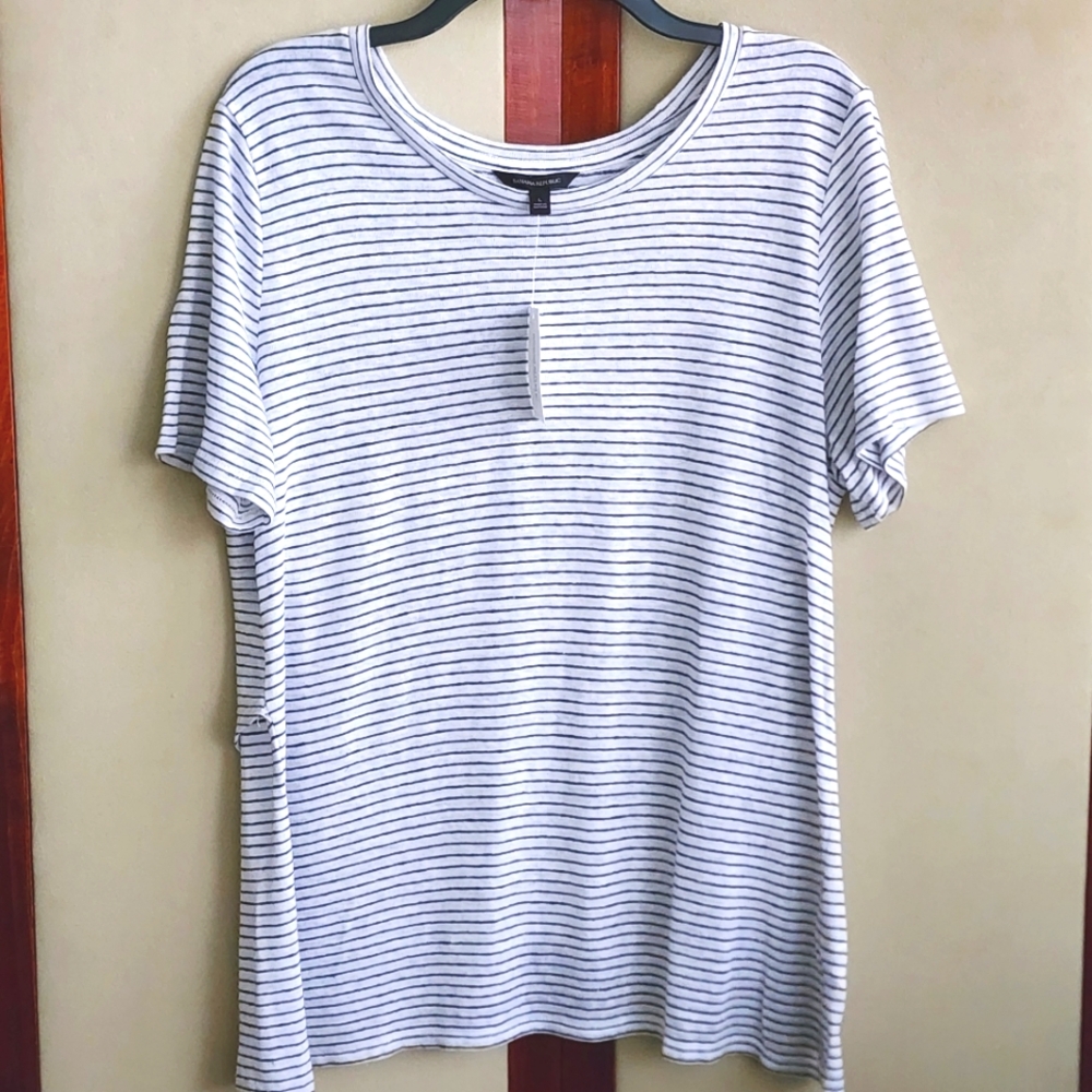 Banana Republic Linen Blend Stripe Crossback T Shirt  L